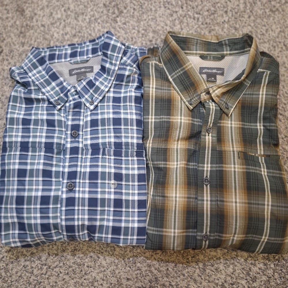 Eddie Bauer Mens Button Down Shirts Plaid Long Sleeve Roll Tab Performance XL